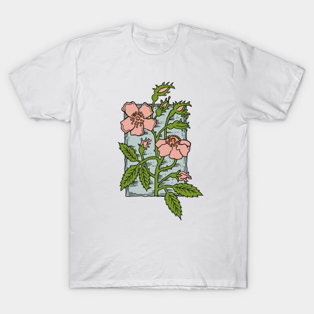 Musk Rose, Vintage style flower stamp (colored) T-Shirt by Colette